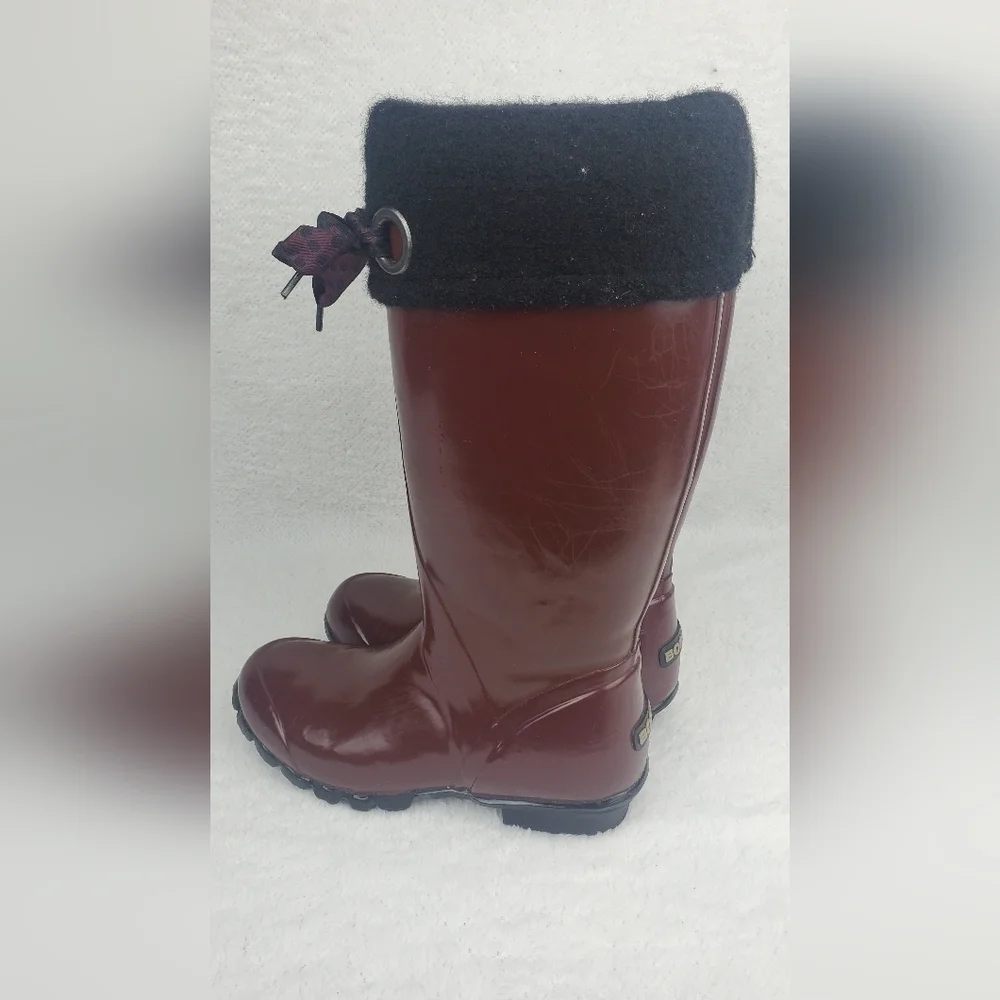 BOGS Alex Solids Lined Rain Boot Women's 6 Ribbon Black Brown Port Red‎
